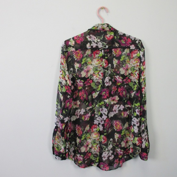 Equipment Femme 100% Silk Blouse M Black Floral Sheer Button Down Office 114 - Picture 2 of 14